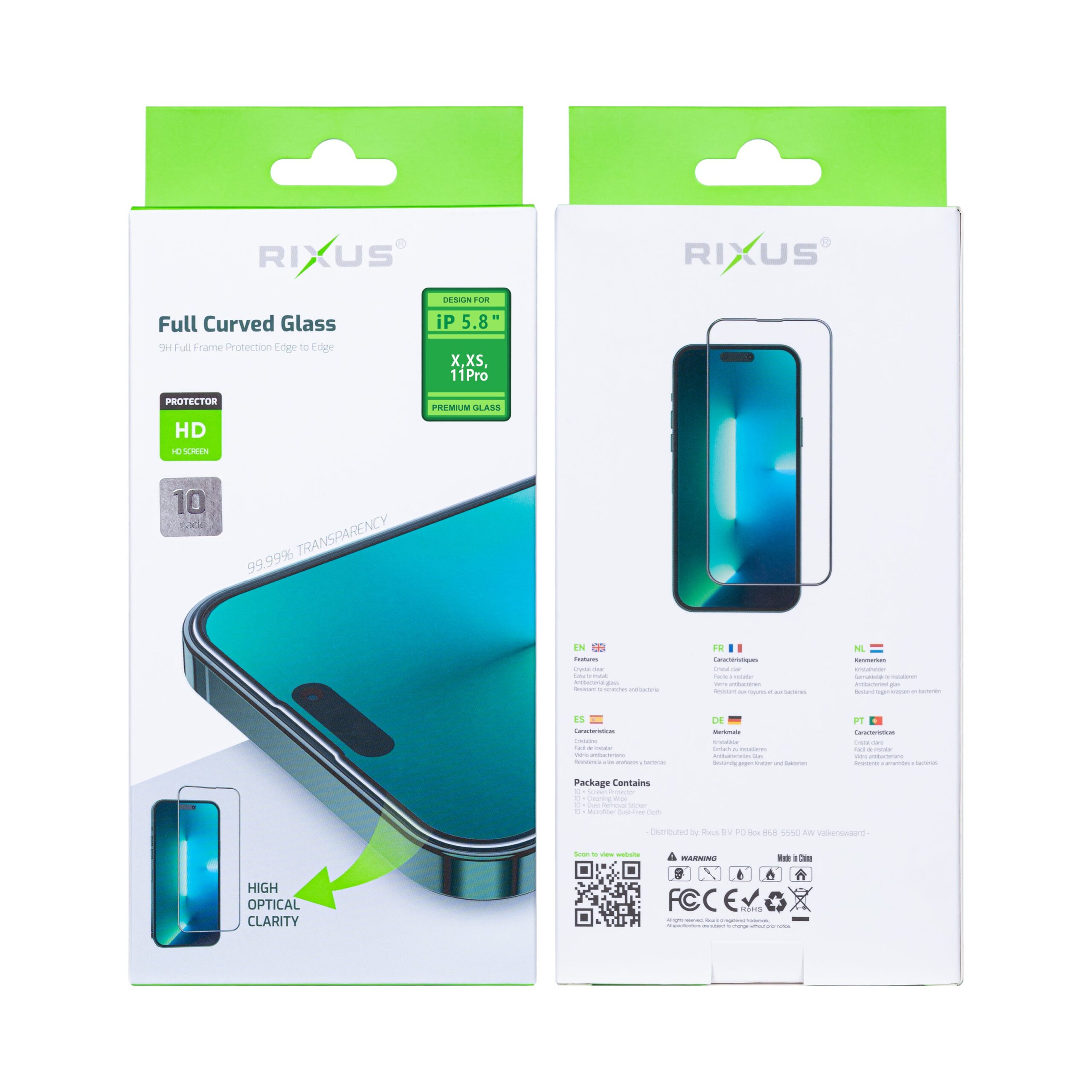 Rixus Clear HD Full Curved Edge Panzerglas für Apple iPhone X, XS, 11 Pro (10er-Pack) – Bild 3