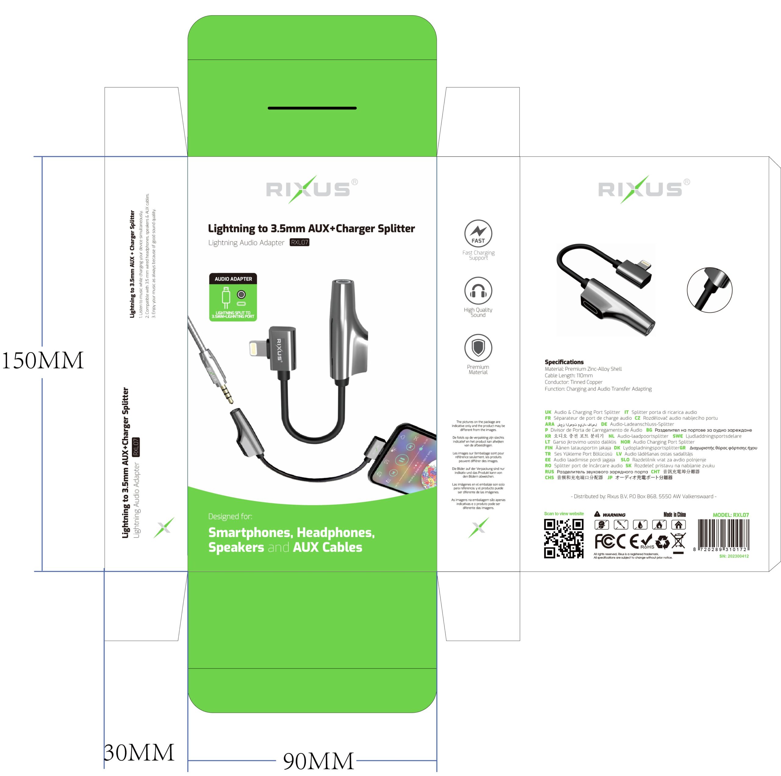 Rixus RXL07 Adapter Charge und Audio Kabel für Lightning Anschluss – Bild 4