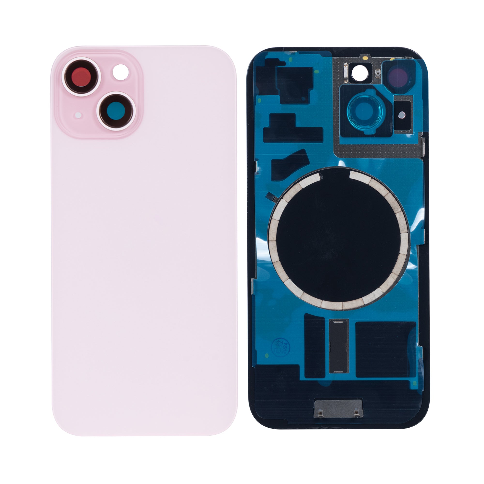 Für Apple iPhone 15 Rückglas ohne NFC, Enlarged Kamera Rahmen Pink kompatibel – Bild 3