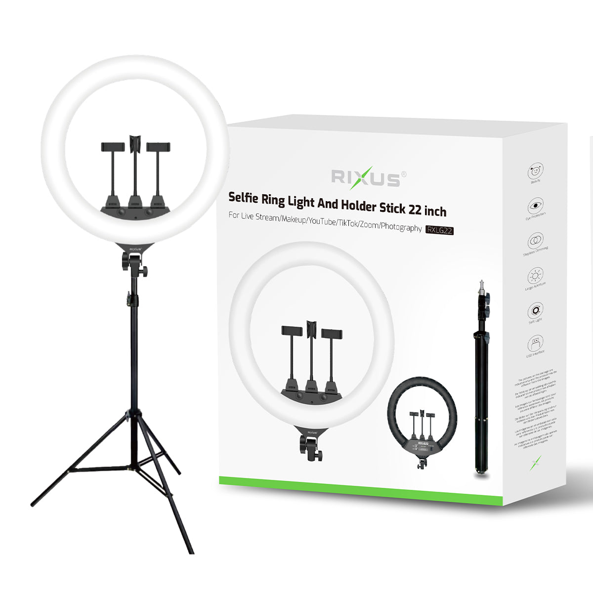 Rixus RXLG22 Selfie Ring Light und Holder Stick 22 inch – Bild 5