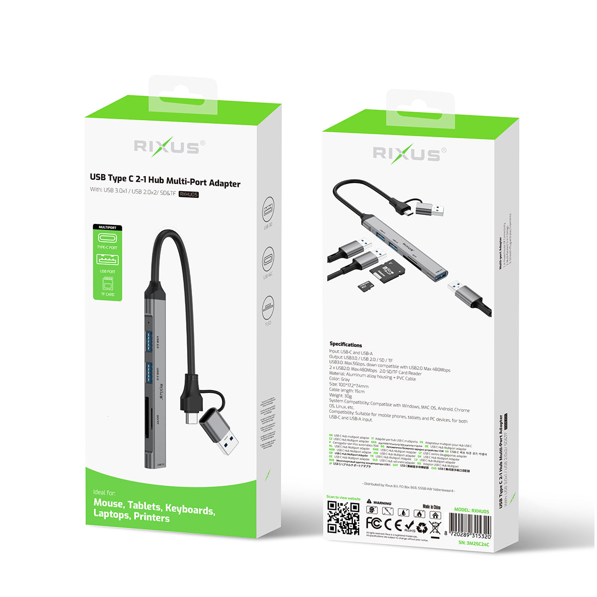 Rixus RXHU05 USB-C 2 in 1 Hub Multiport Adapter – Bild 4