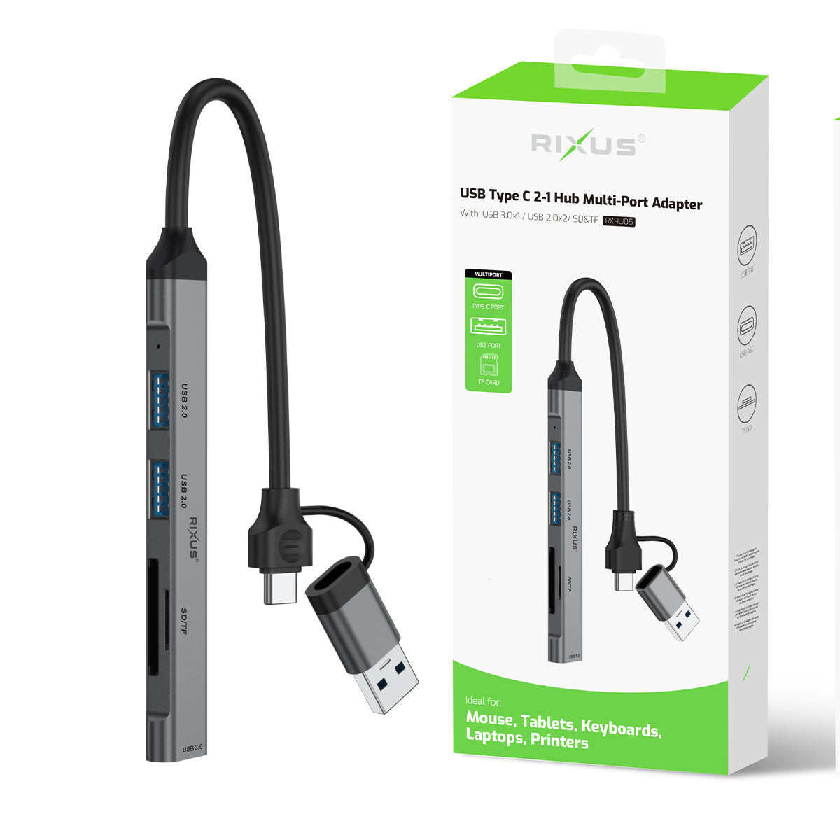 Rixus RXHU05 USB-C 2 in 1 Hub Multiport Adapter – Bild 5