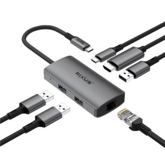 Rixus RXHU07 USB-C To Ethernet HDMI Adaptor mit Docking Station Grey
