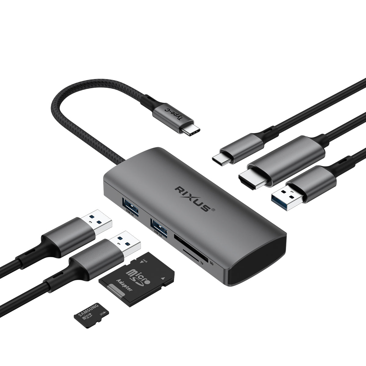Rixus RXHU10 USB-C To HDMI Adaptor mit Docking Station Grey