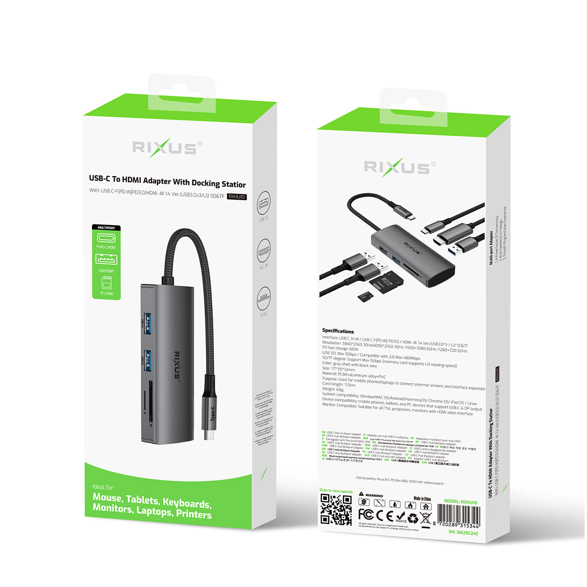 Rixus RXHU10 USB-C To HDMI Adaptor mit Docking Station Grey – Bild 4
