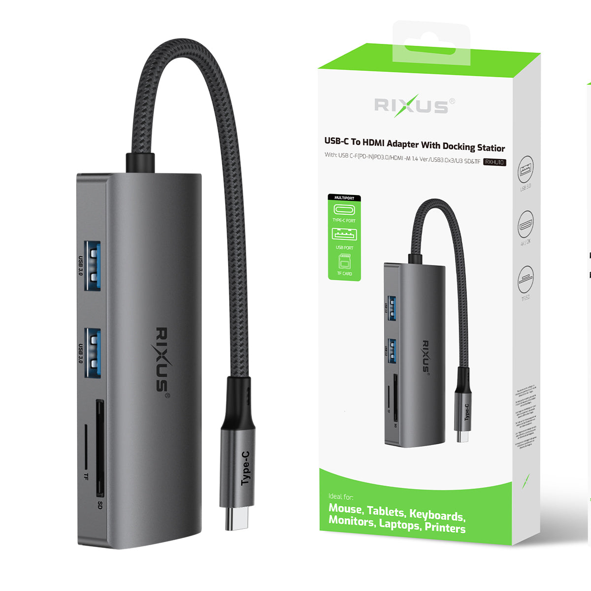 Rixus RXHU10 USB-C To HDMI Adaptor mit Docking Station Grey – Bild 5