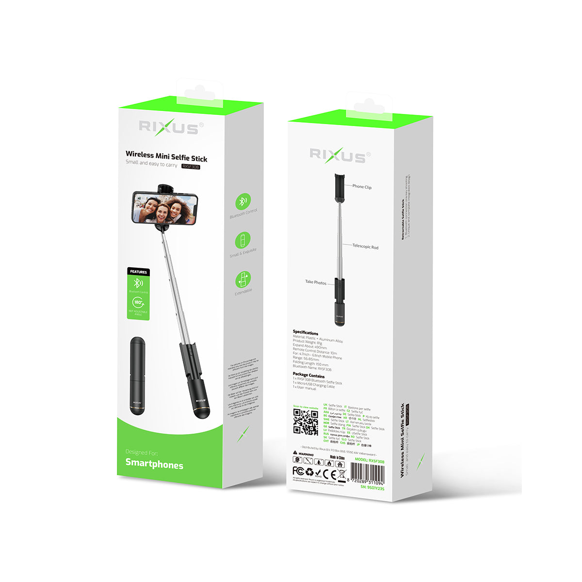 Rixus RXSF30B Mini Integrated Selfie Stick Bluetooth Black – Bild 4