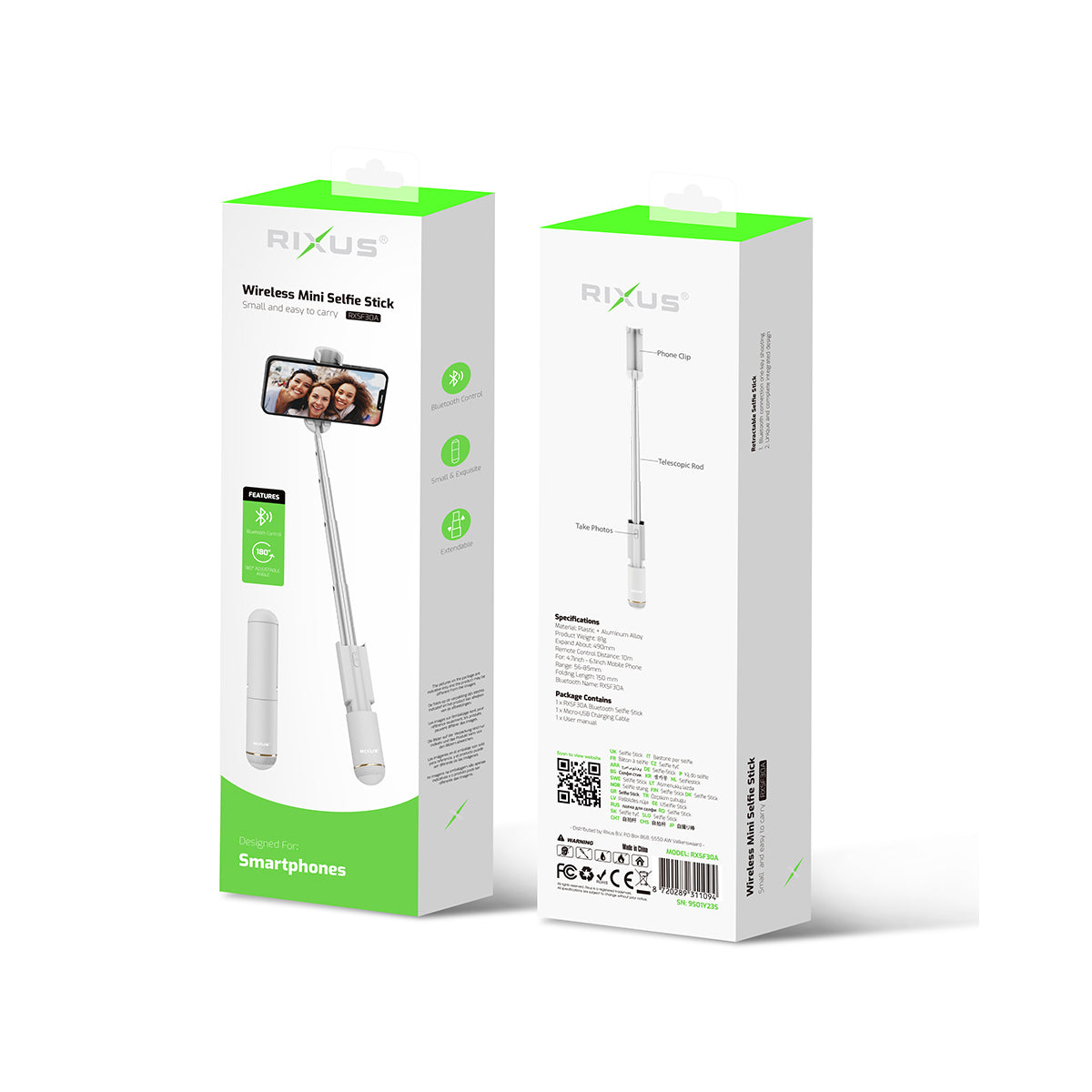 Rixus RXSF30A Mini Integrated Selfie Stick Bluetooth White – Bild 4