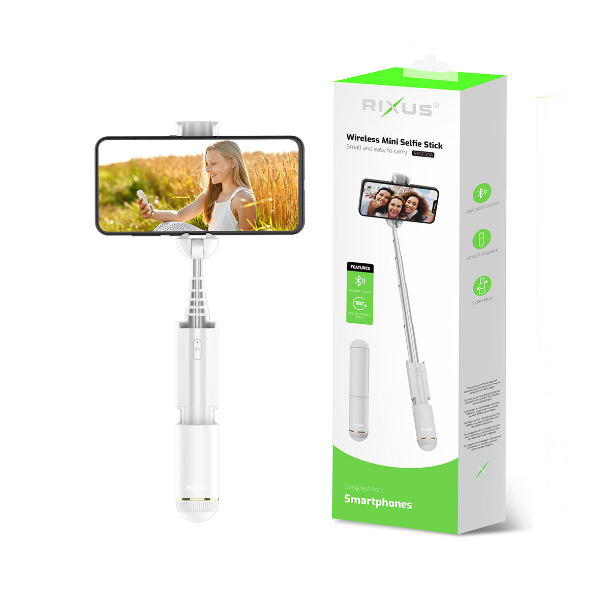 Rixus RXSF30A Mini Integrated Selfie Stick Bluetooth White – Bild 5