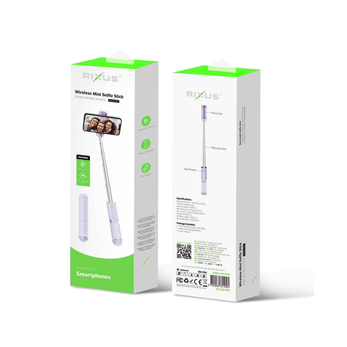 Rixus RXSF30P Mini Integrated Selfie Stick Bluetooth Purple – Bild 4