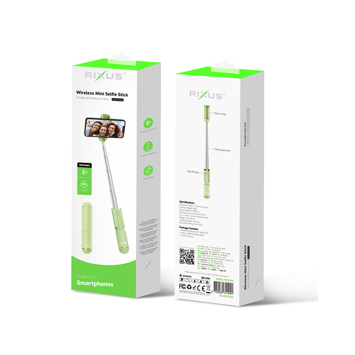 Rixus RXSF30G Mini Integrated Selfie Stick Bluetooth Green – Bild 5