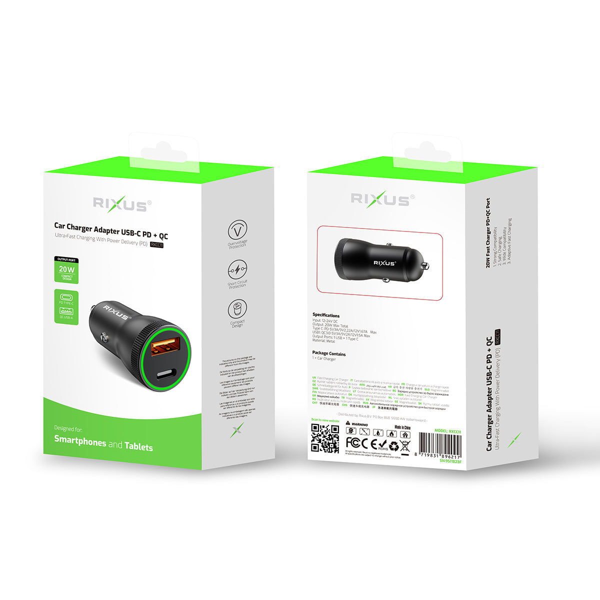 Rixus RXCC11 USB-C PD+QC Car Charger 20W Black – Bild 4