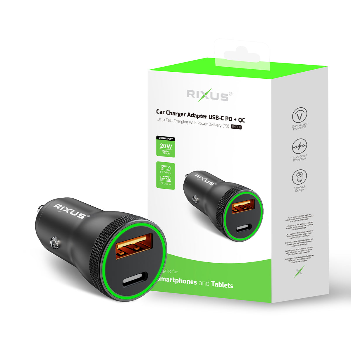 Rixus RXCC11 USB-C PD+QC Car Charger 20W Black – Bild 5
