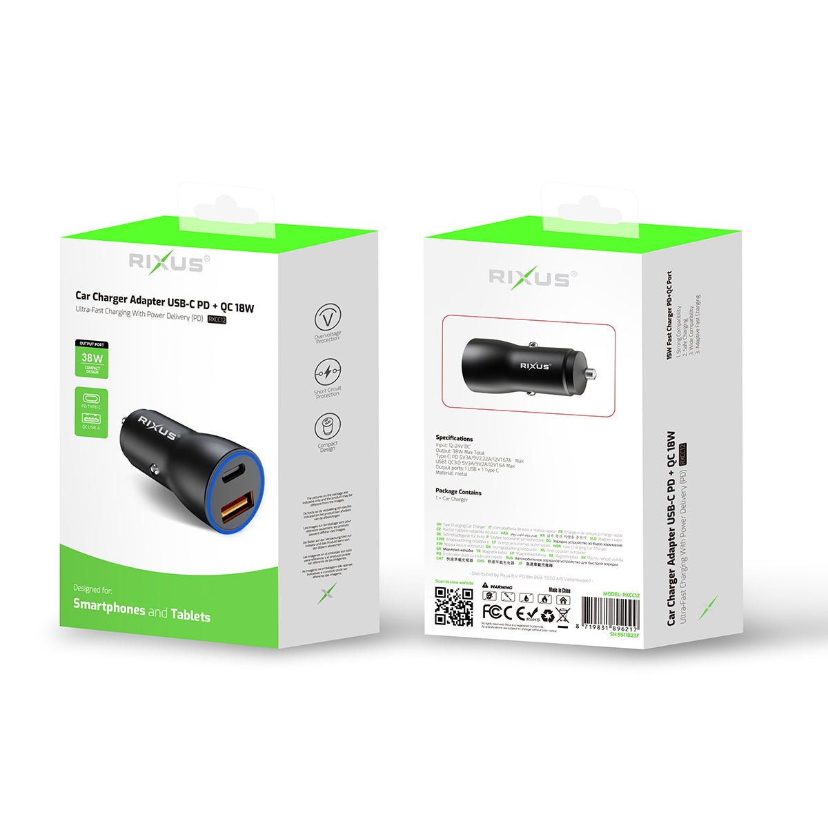 Rixus RXCC12 USB-C PD+QC3.0 Car Charger 38W Black – Bild 4