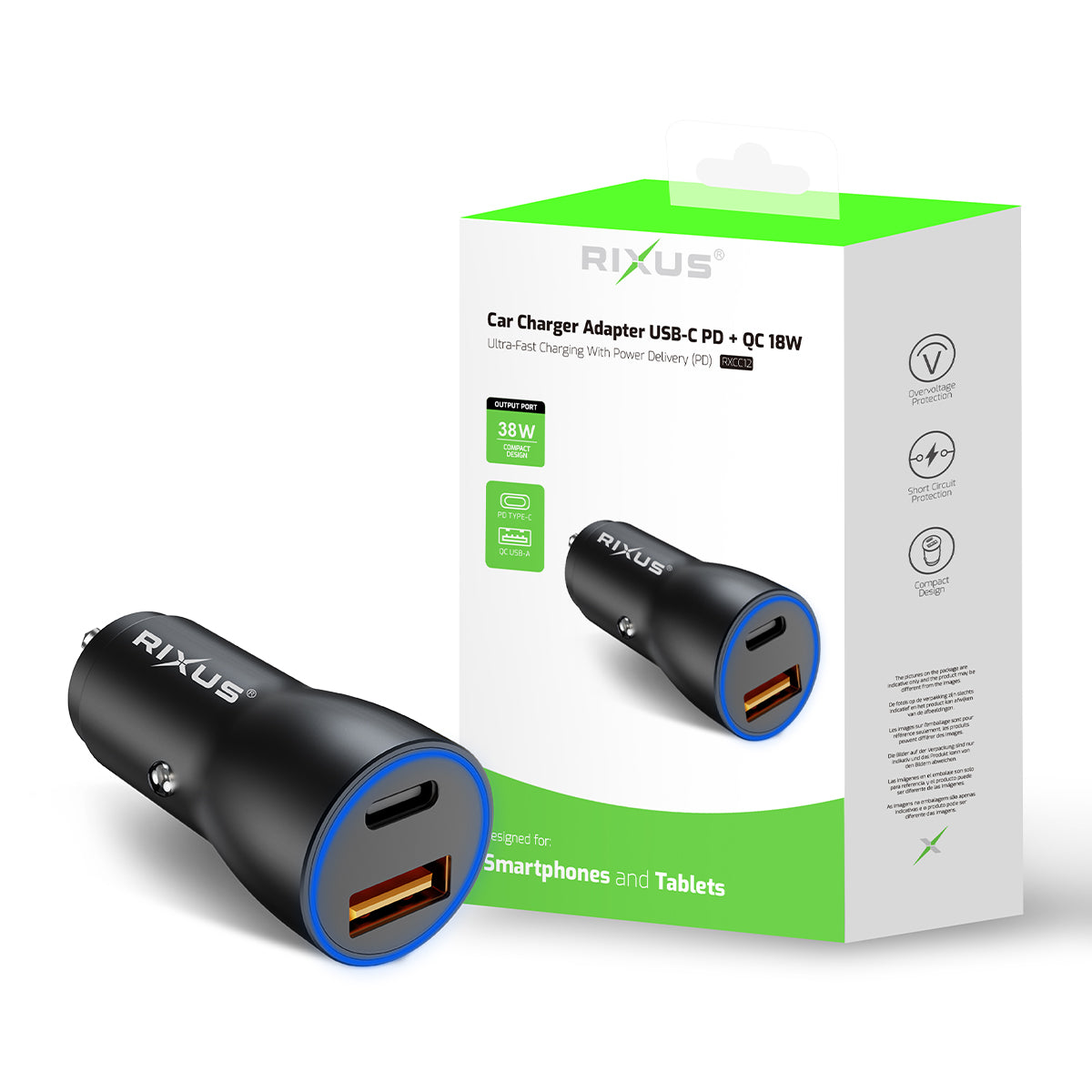 Rixus RXCC12 USB-C PD+QC3.0 Car Charger 38W Black – Bild 5