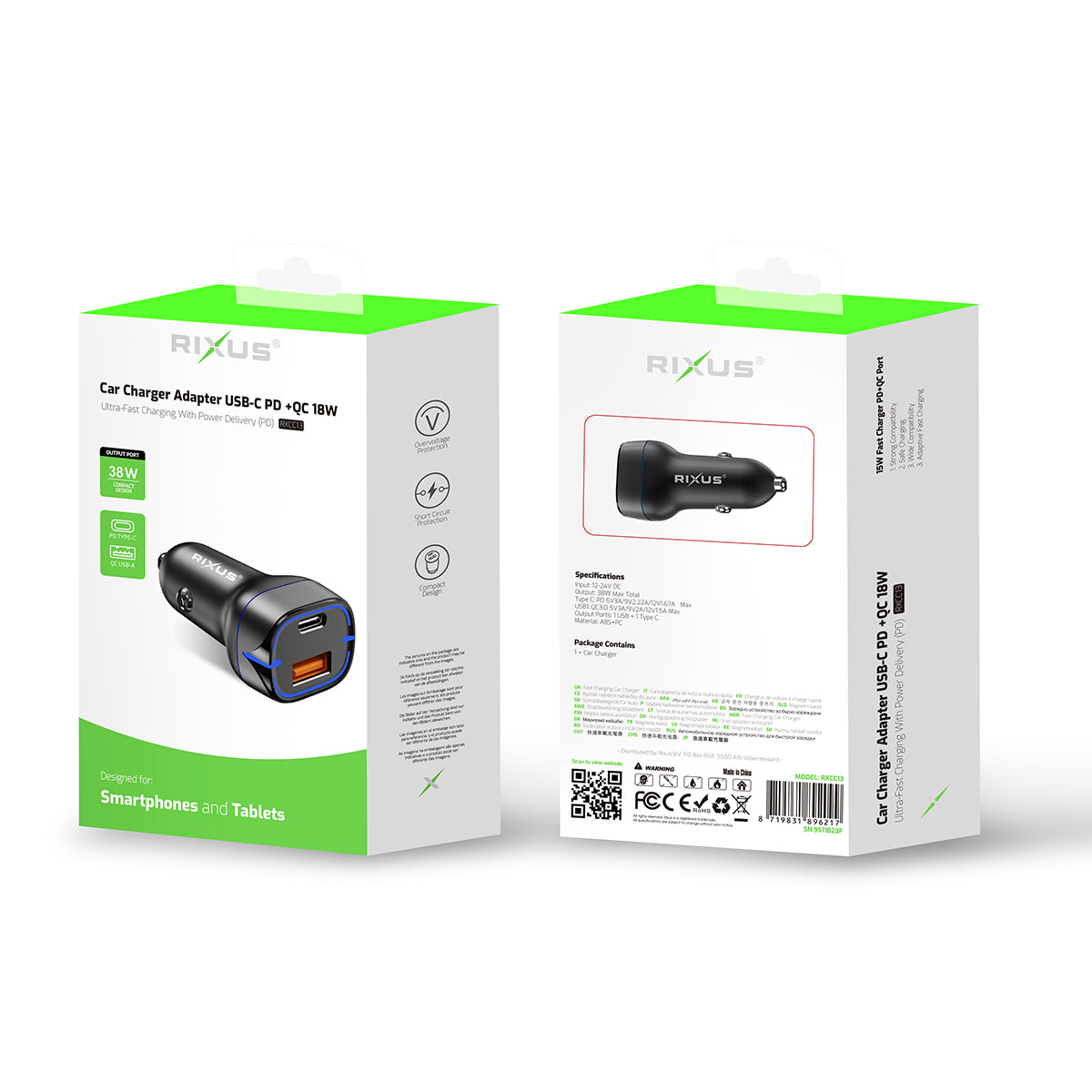 Rixus RXCC13 USB-C PD+QC3.0 Car Charger 38W Black – Bild 4