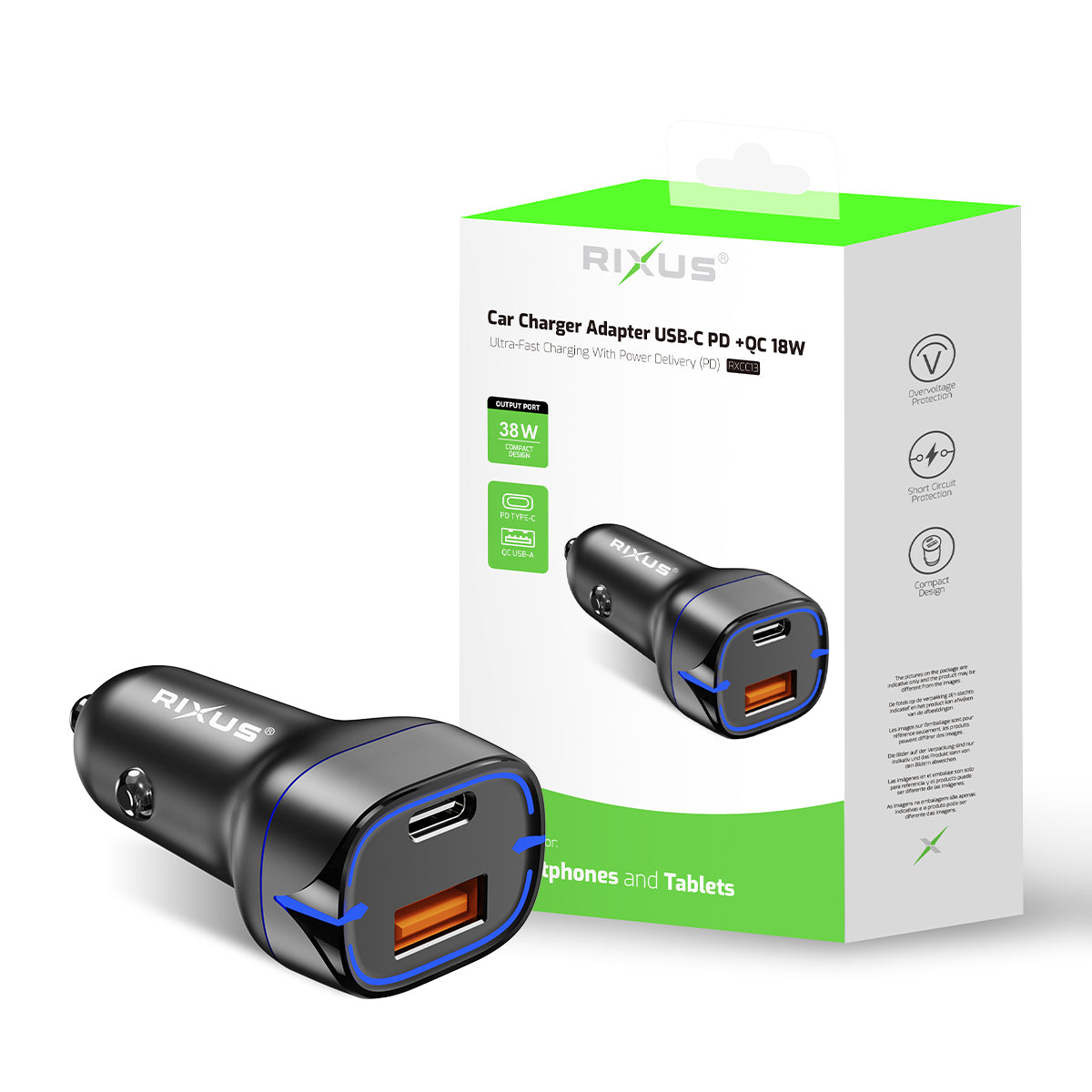 Rixus RXCC13 USB-C PD+QC3.0 Car Charger 38W Black – Bild 5