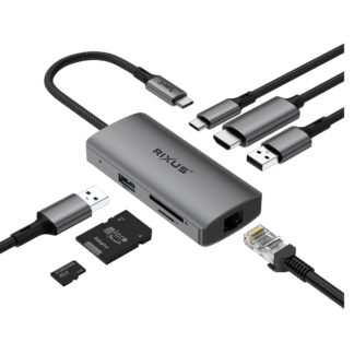Rixus RXHU08 USB USB-C To Ethernet Adaptor mit Docking Station Grey