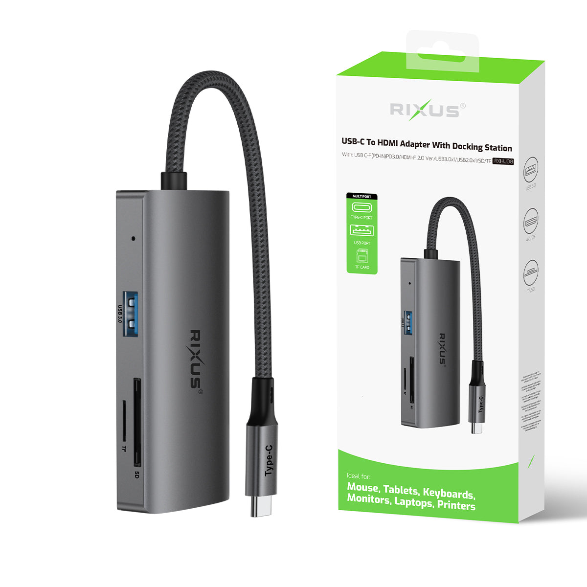 Rixus RXHU08 USB USB-C To Ethernet Adaptor mit Docking Station Grey – Bild 5