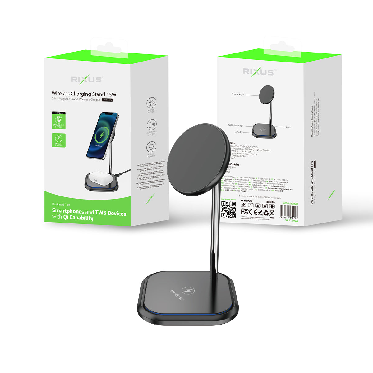 Rixus RXWC55 Wireless Magnetic Charging Stand 15W Black – Bild 6