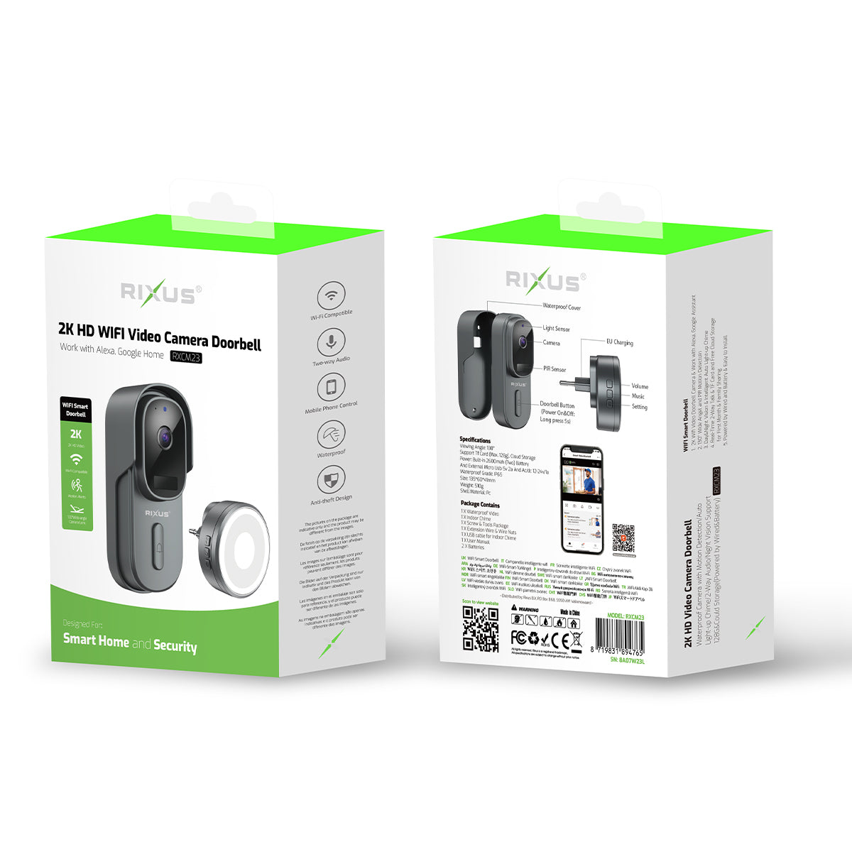 Rixus Wireless Akku Powered Doorbell mit Kamera Gray – Bild 4