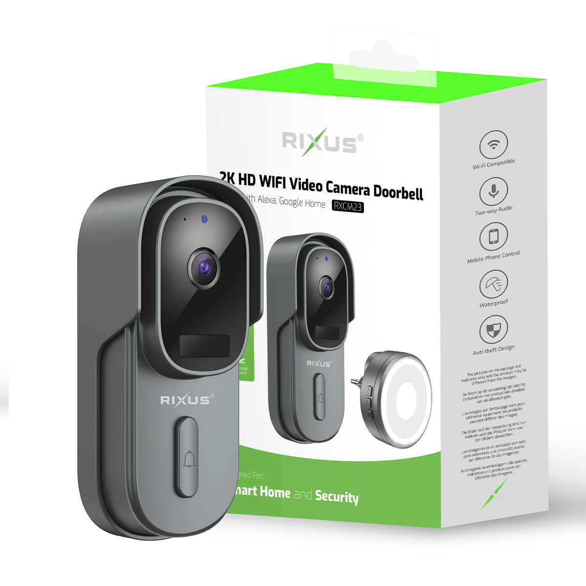 Rixus Wireless Akku Powered Doorbell mit Kamera Gray – Bild 5