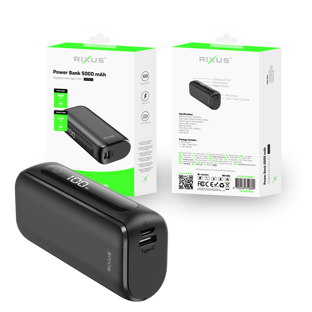 Rixus RXPB23 Compact Powerbank Digital Display 5000mAh Black – Bild 4