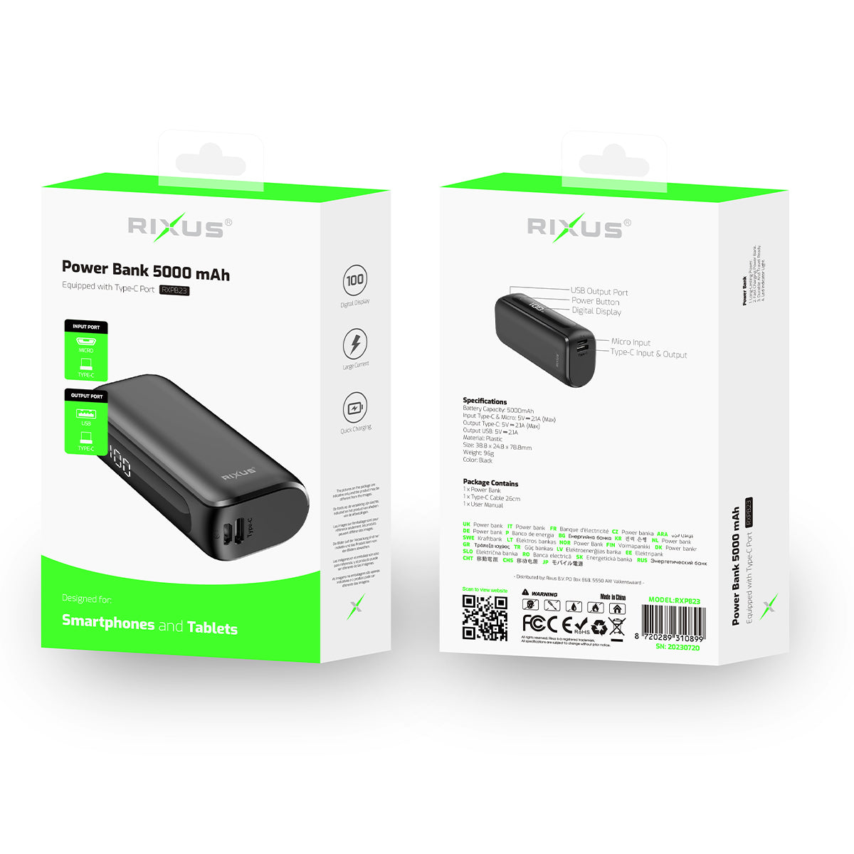 Rixus RXPB23 Compact Powerbank Digital Display 5000mAh Black – Bild 5