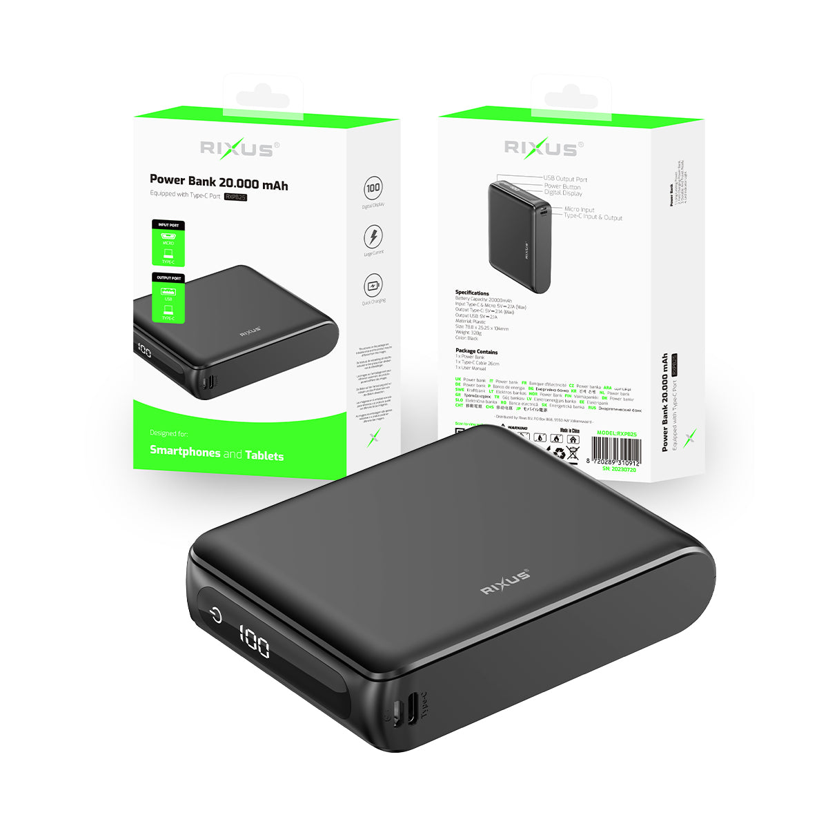 Rixus RXPB25 Compact Powerbank Digital Display 20000mAh Black – Bild 4