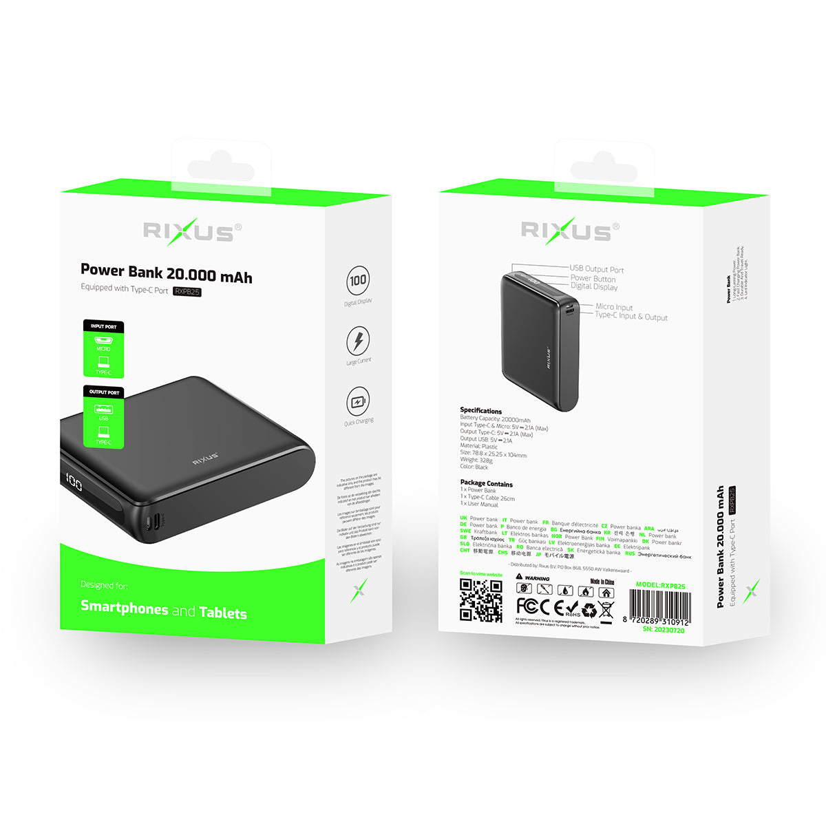 Rixus RXPB25 Compact Powerbank Digital Display 20000mAh Black – Bild 5