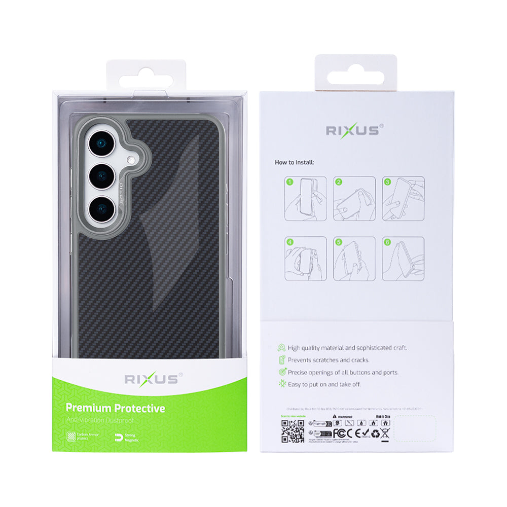 Rixus Mag Carbon mit MagSafe kompatibel für Samsung Galaxy S25 Titanium Grey – Bild 5