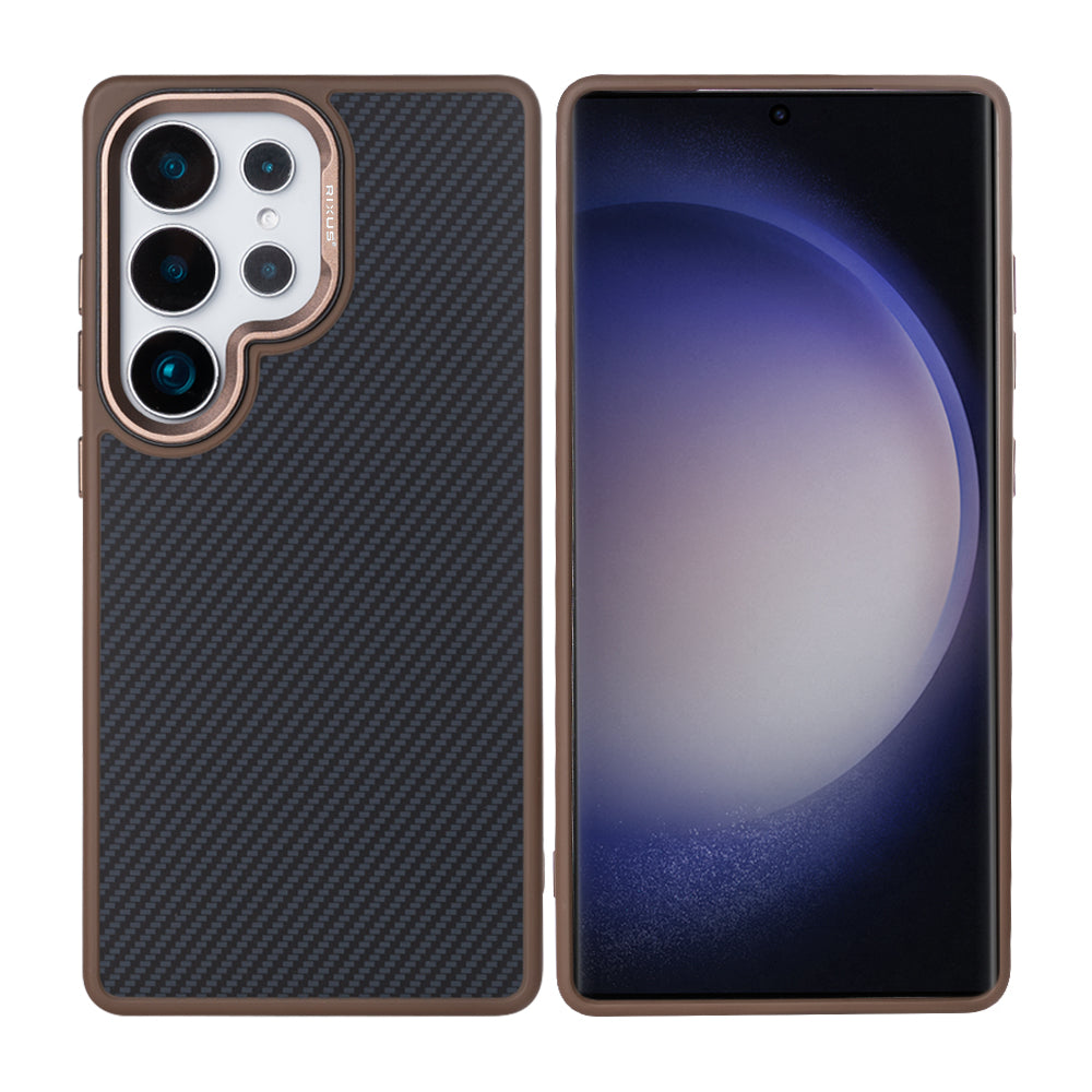 Rixus Mag Carbon mit MagSafe kompatibel für Samsung Galaxy S25 Ultra Brown – Bild 3
