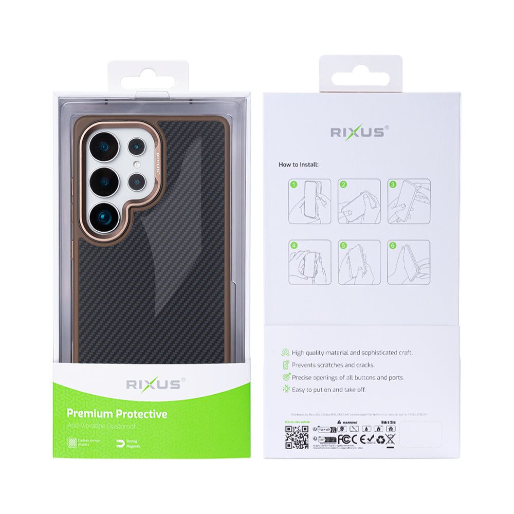 Rixus Mag Carbon mit MagSafe kompatibel für Samsung Galaxy S25 Ultra Brown – Bild 5