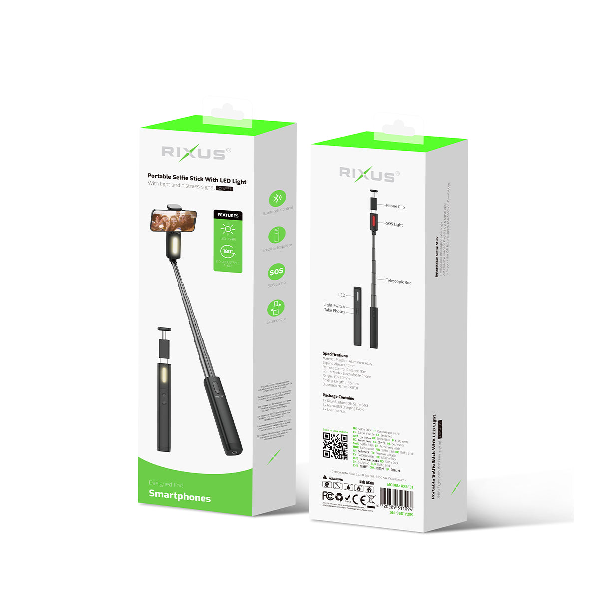 Rixus RXSF31 Integrated Selfie Stick mit LED Lights Black – Bild 5