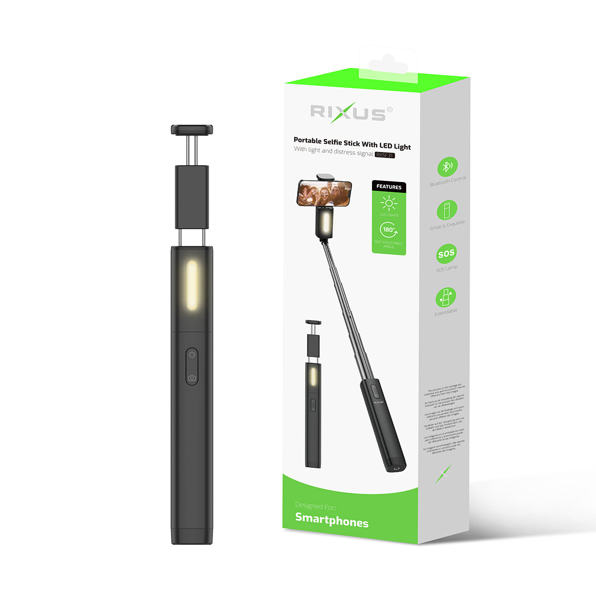 Rixus RXSF31 Integrated Selfie Stick mit LED Lights Black – Bild 4