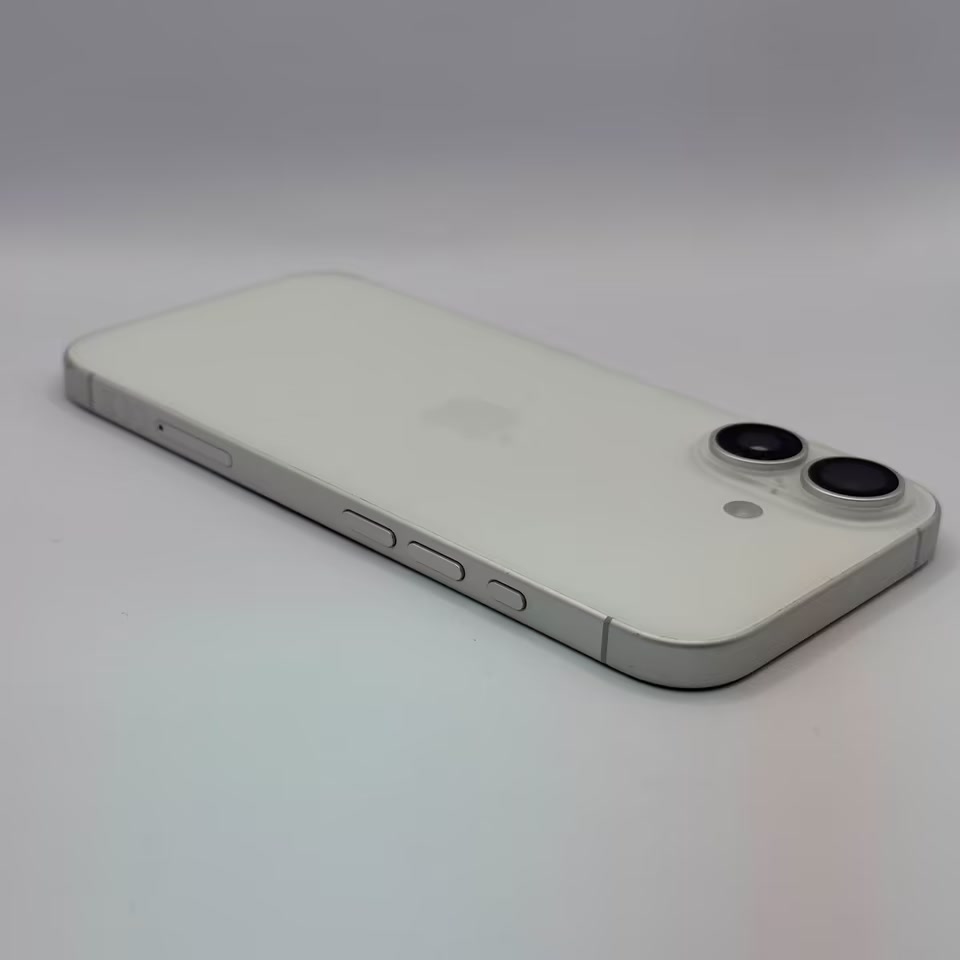 Apple iPhone 16 Weiß, Rückseite und linker Rahmen