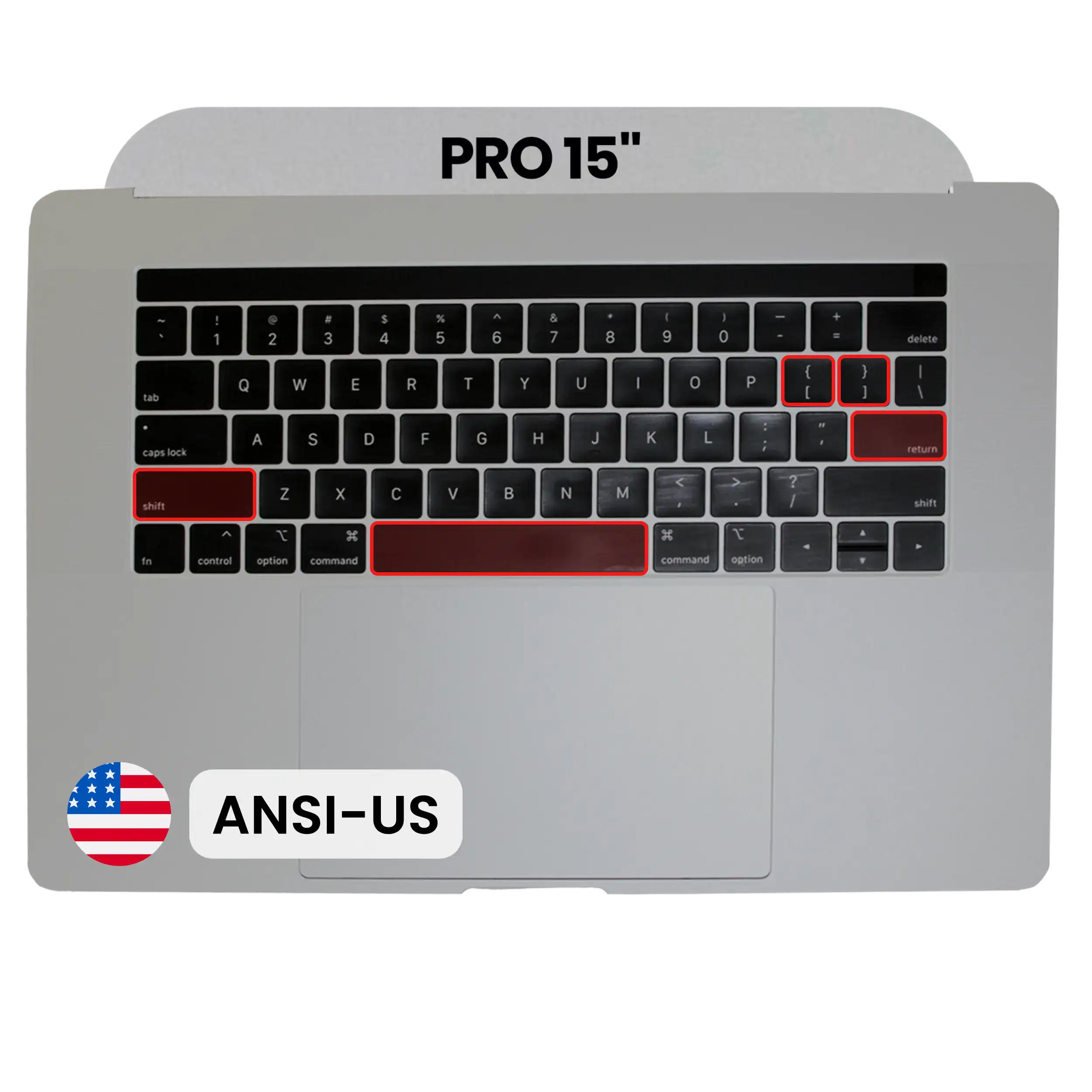 Topcase Tastatur MacBook A1990 2018-2019 ANSI US Grau Original Grade B/C